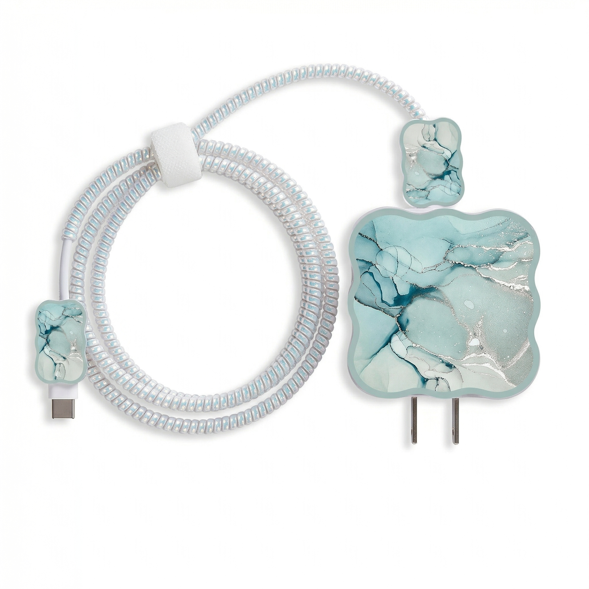 Luxury Marble Aesthetic Charger Cover with Cable Protector