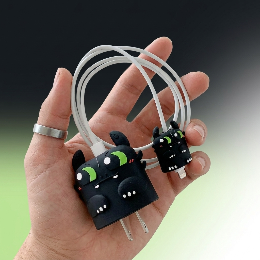 Cute Monster Toothless Black Charger Cover & Cable Protector