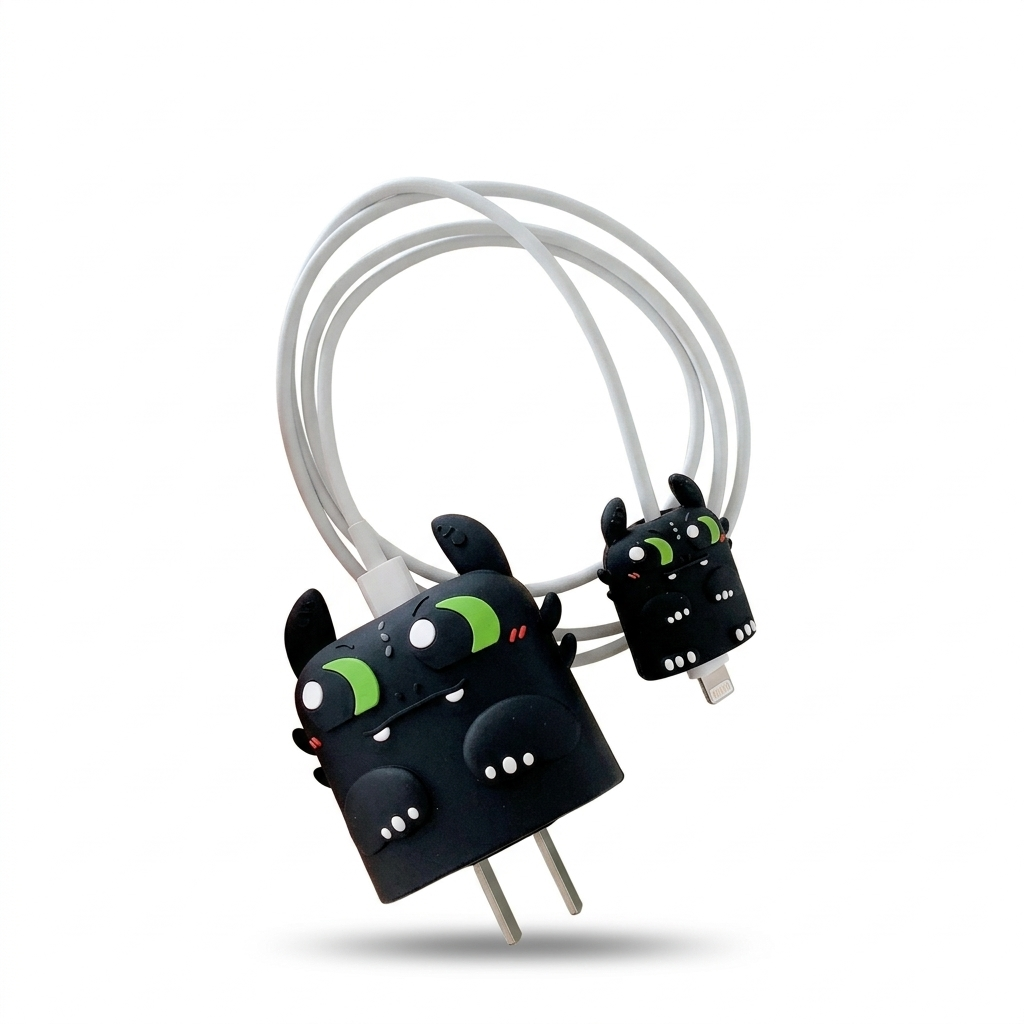 Cute Monster Toothless Black Charger Cover & Cable Protector
