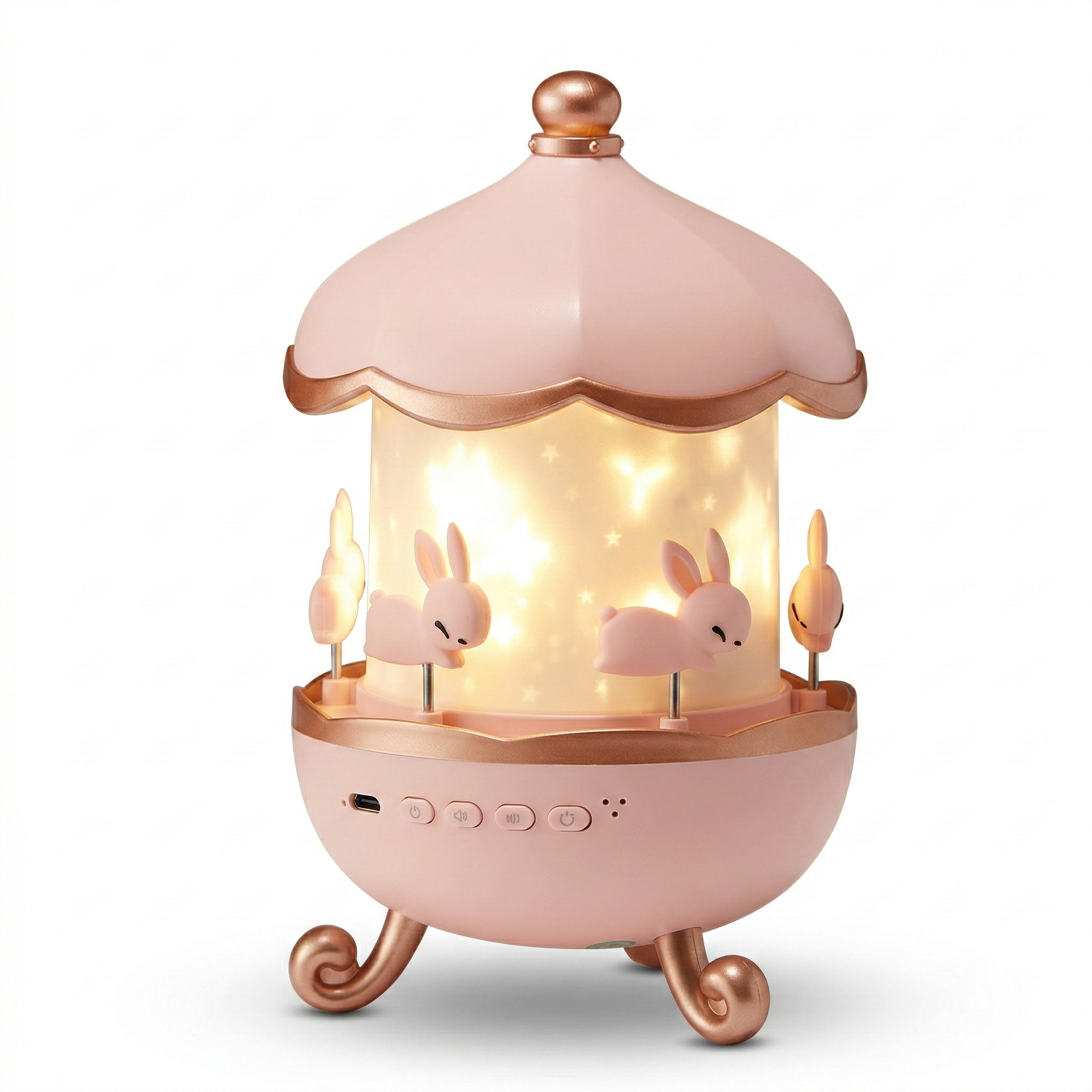 Cute Bunny Carousel Night Lamp with Warm Light