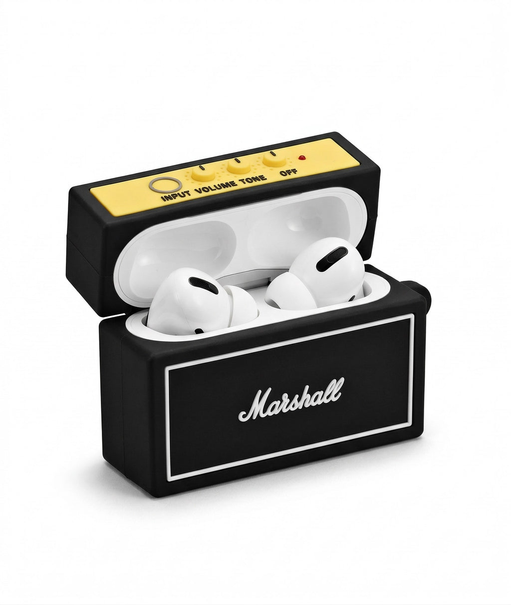 Marshall Speaker AirPods Case Cover – Retro Amp Style Silicone Case with Keychain