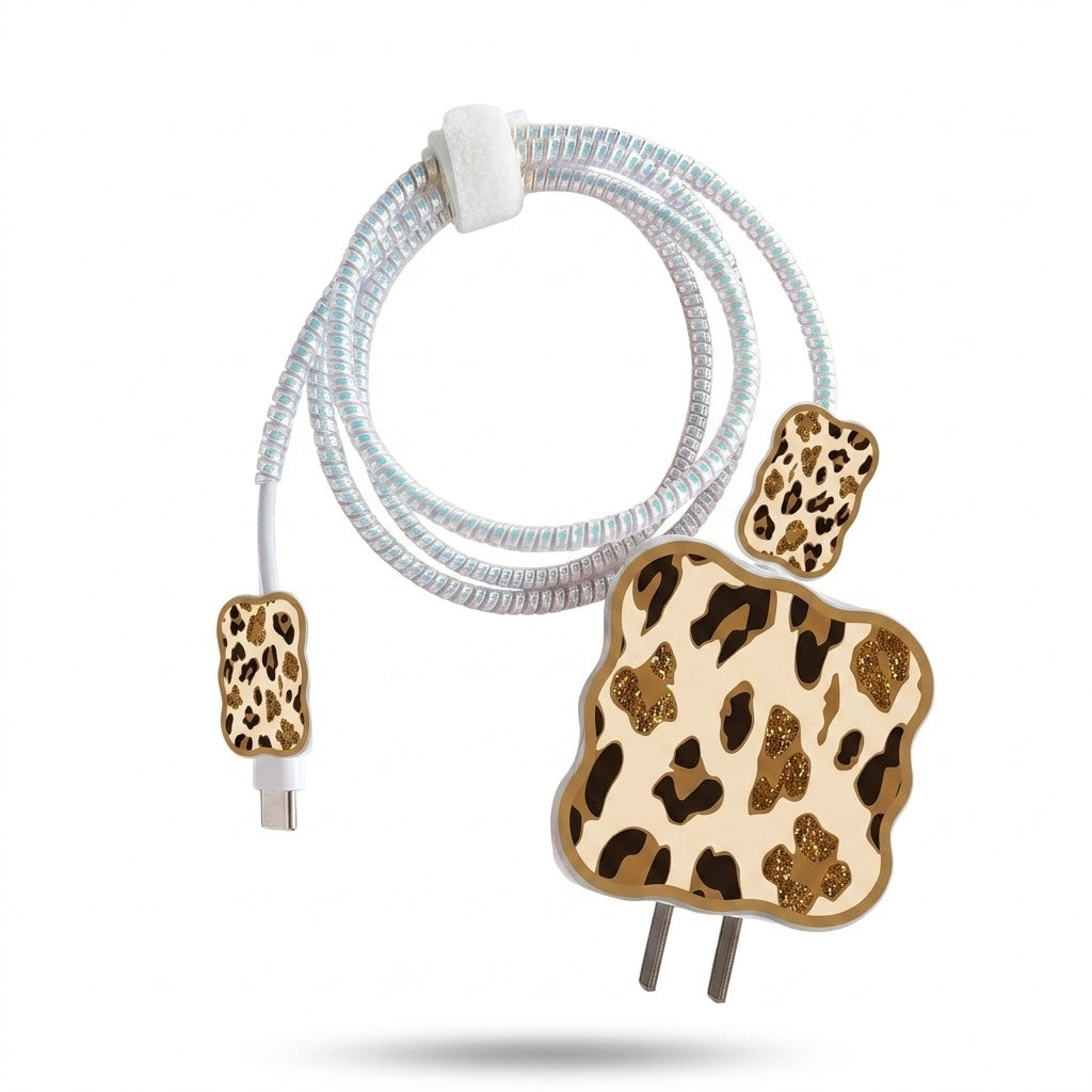 Leopard Print 3D Charger Protective Case & Cable protector