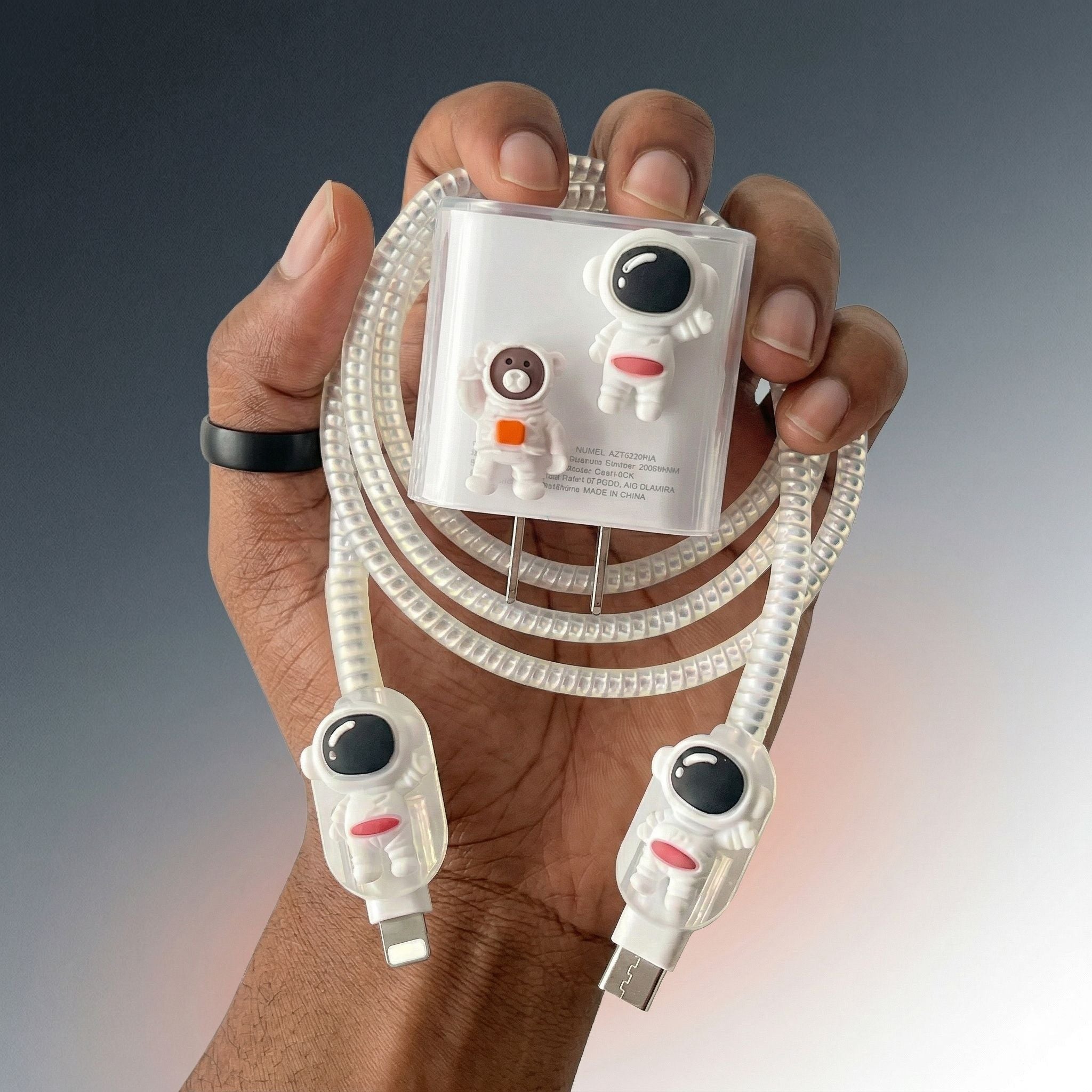 White Astronaut Charger Cover & Cable Protector