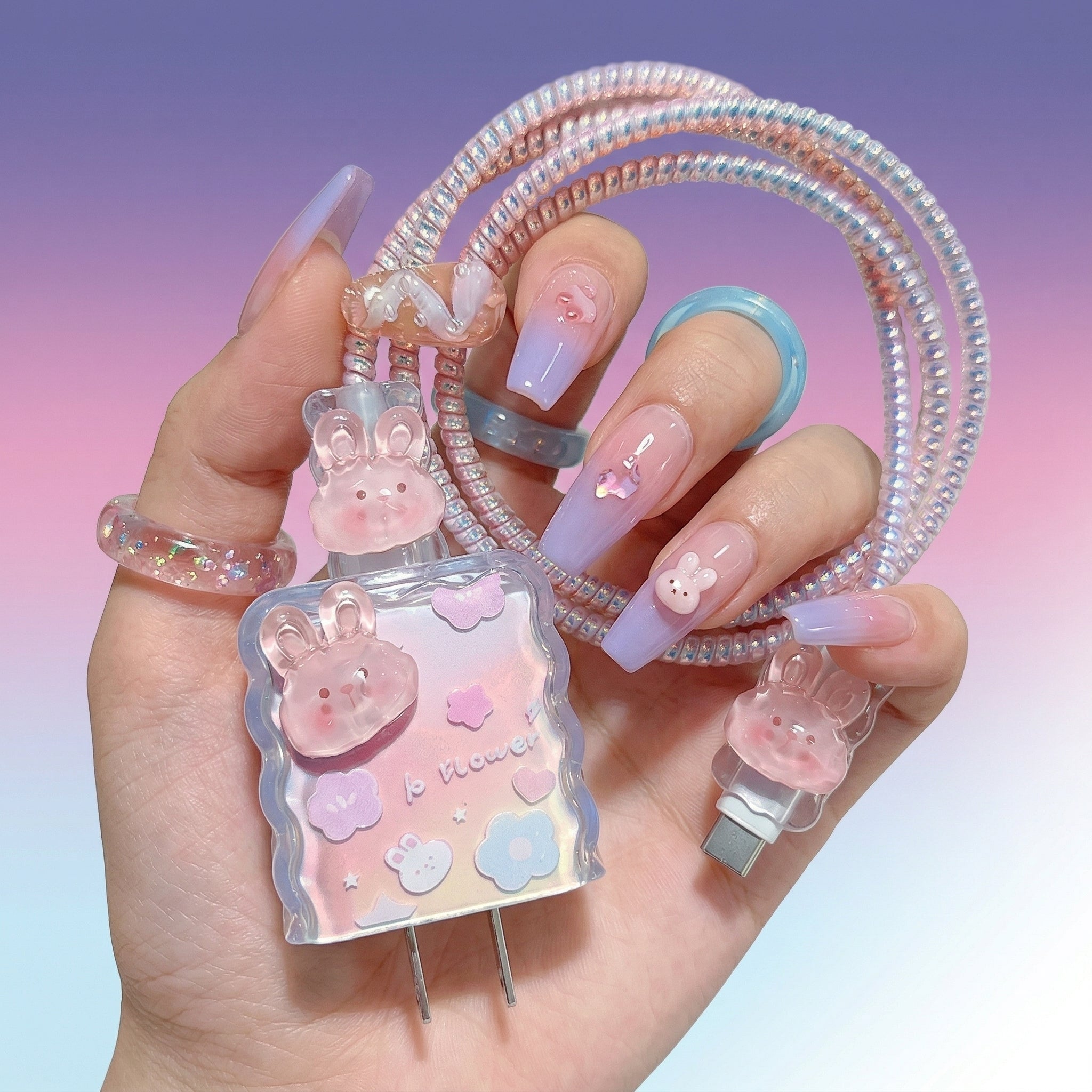 Pink Bunny Charger Cover & Cable Protector