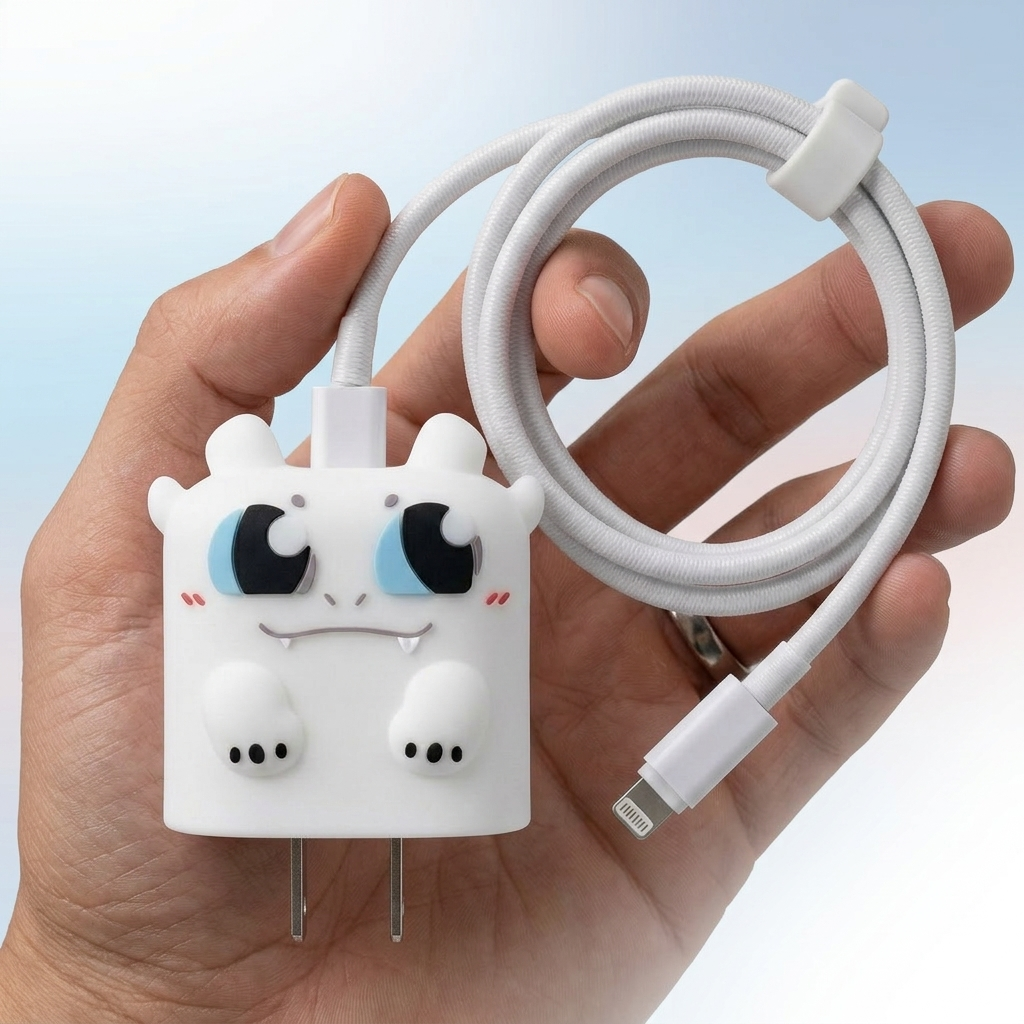 Cute Monster Toothless White Charger Cover & Cable Protector