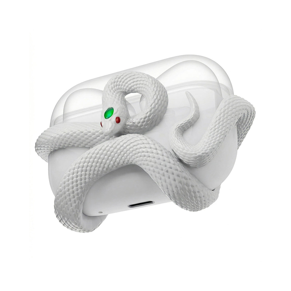 White Snake "Emerald Eye" 3D Silicone AirPods Pro Case – Serpent Series