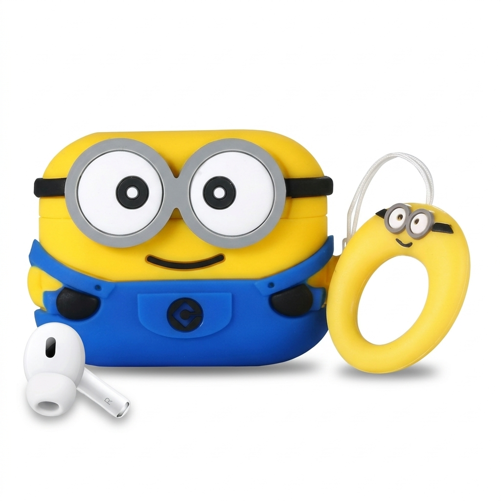 Minion AirPods Case Cover – Cute Cartoon Silicone Case with Keychain
