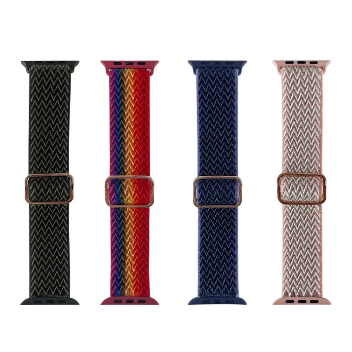 iWatch 42-44-45mm - Braided Nylon Elastic - Santa Barbara Leather Strap