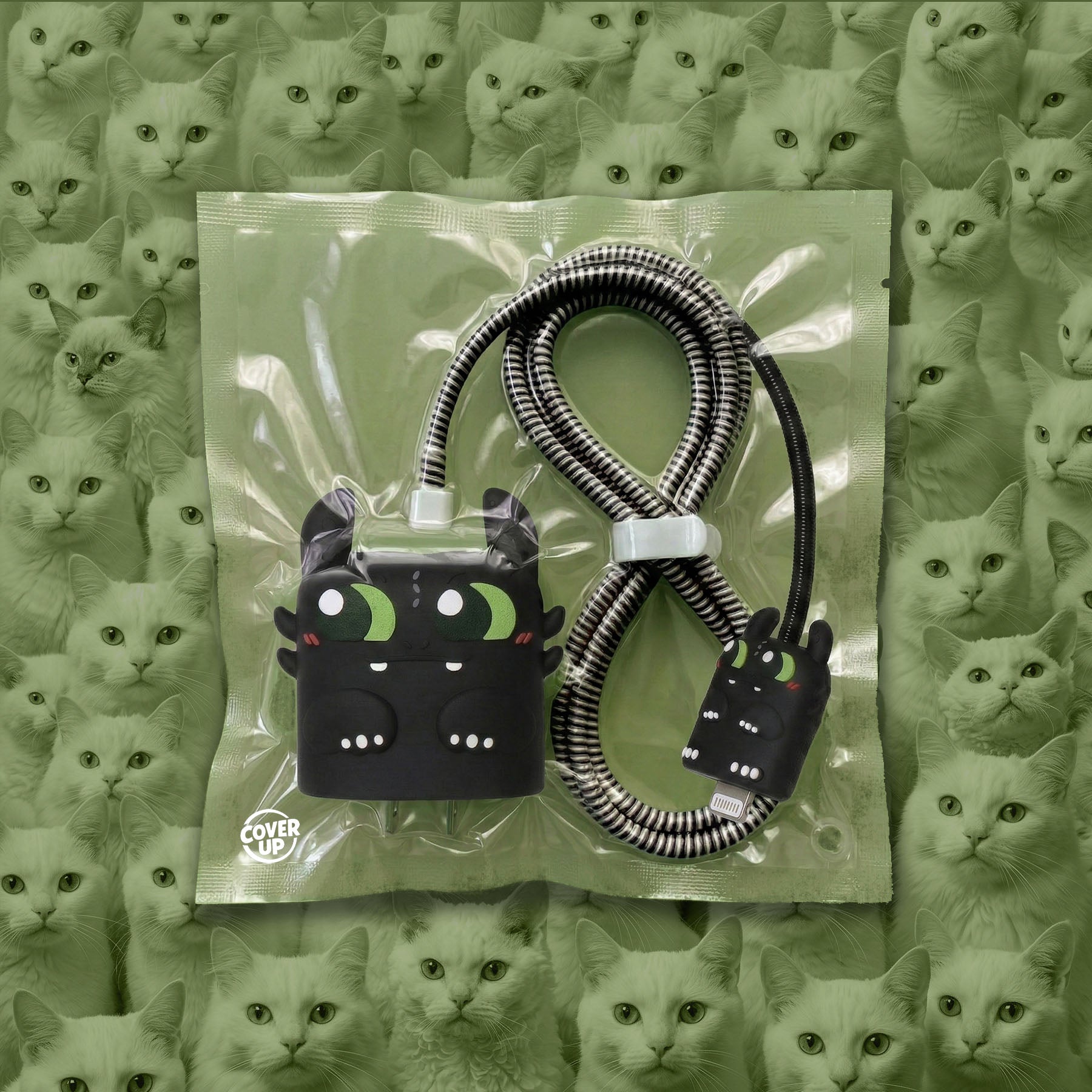 Cute Monster Toothless Black Charger Cover & Cable Protector