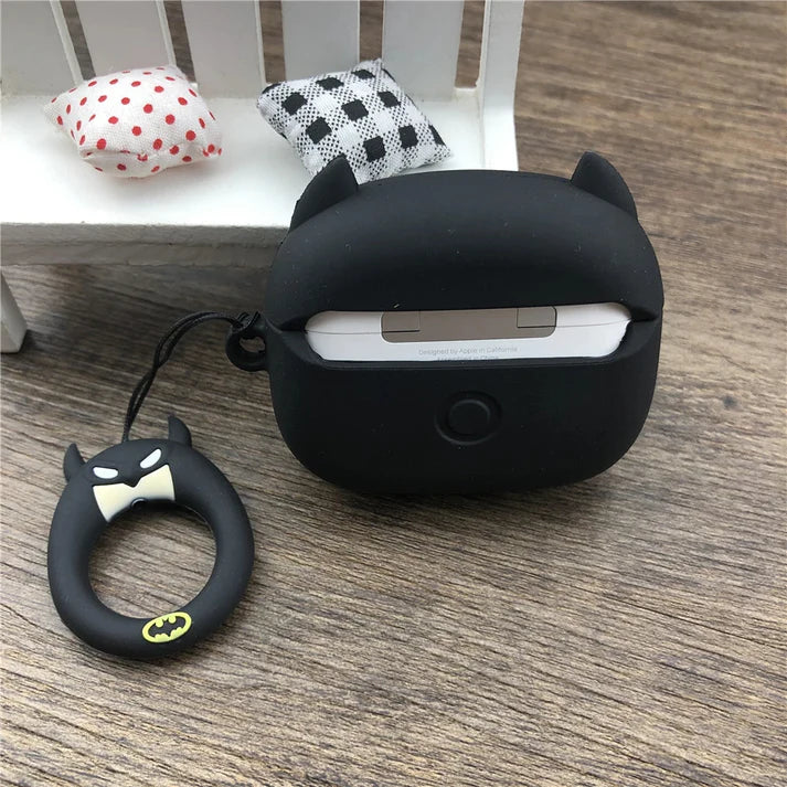 Batman Inspired Silicone Case for AirPods pro 2 – Cute Cartoon Hero Protective Cover with Finger Ring Strap