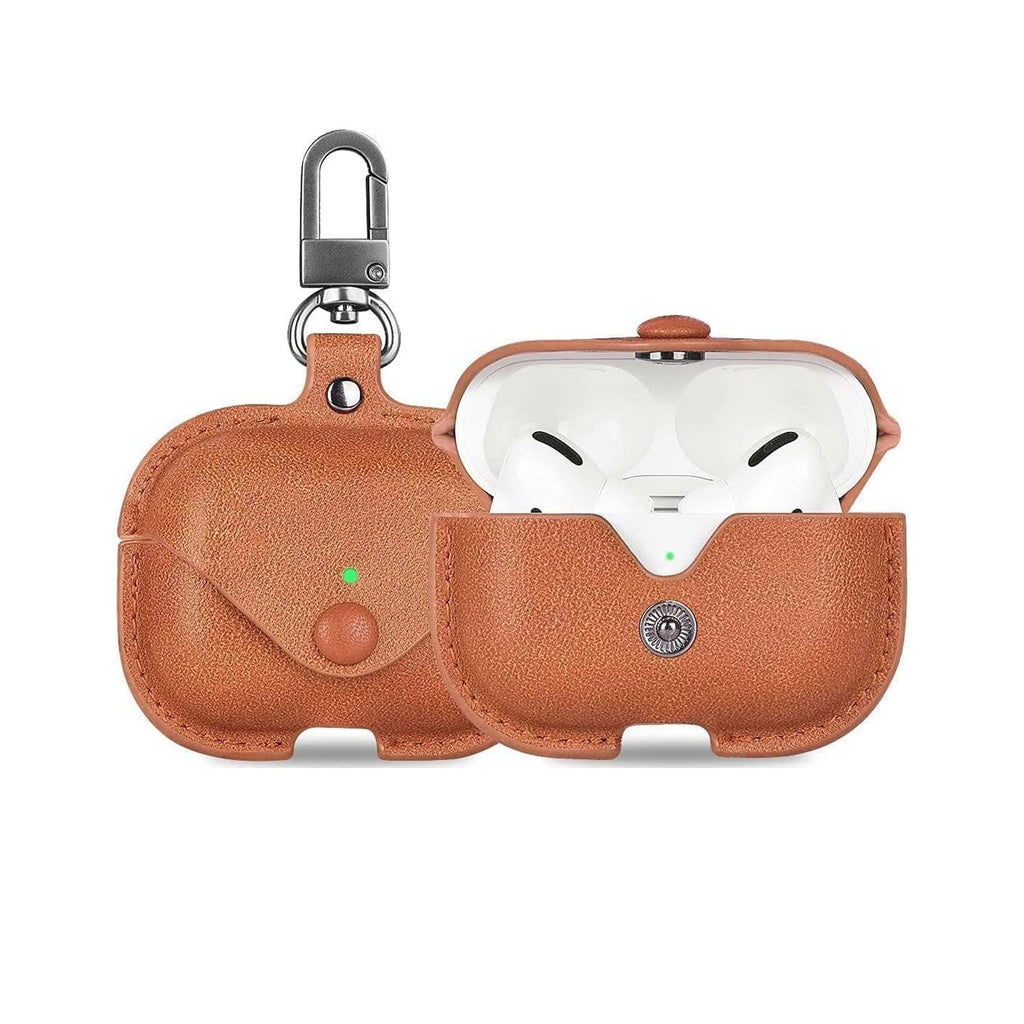 Premium Leather AirPods Case Cover – Luxury Protective Pouch with Metal Keychain