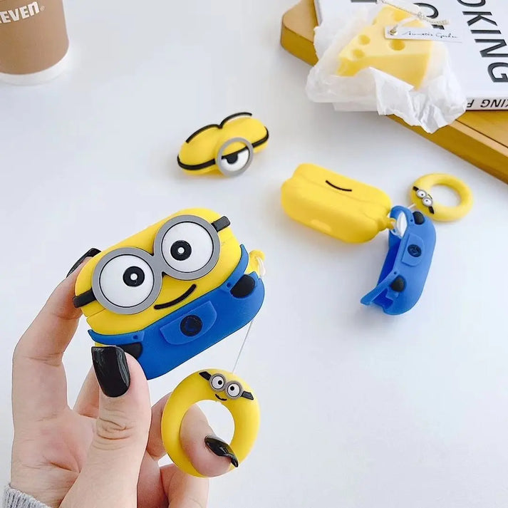 Minion AirPods Case Cover – Cute Cartoon Silicone Case with Keychain