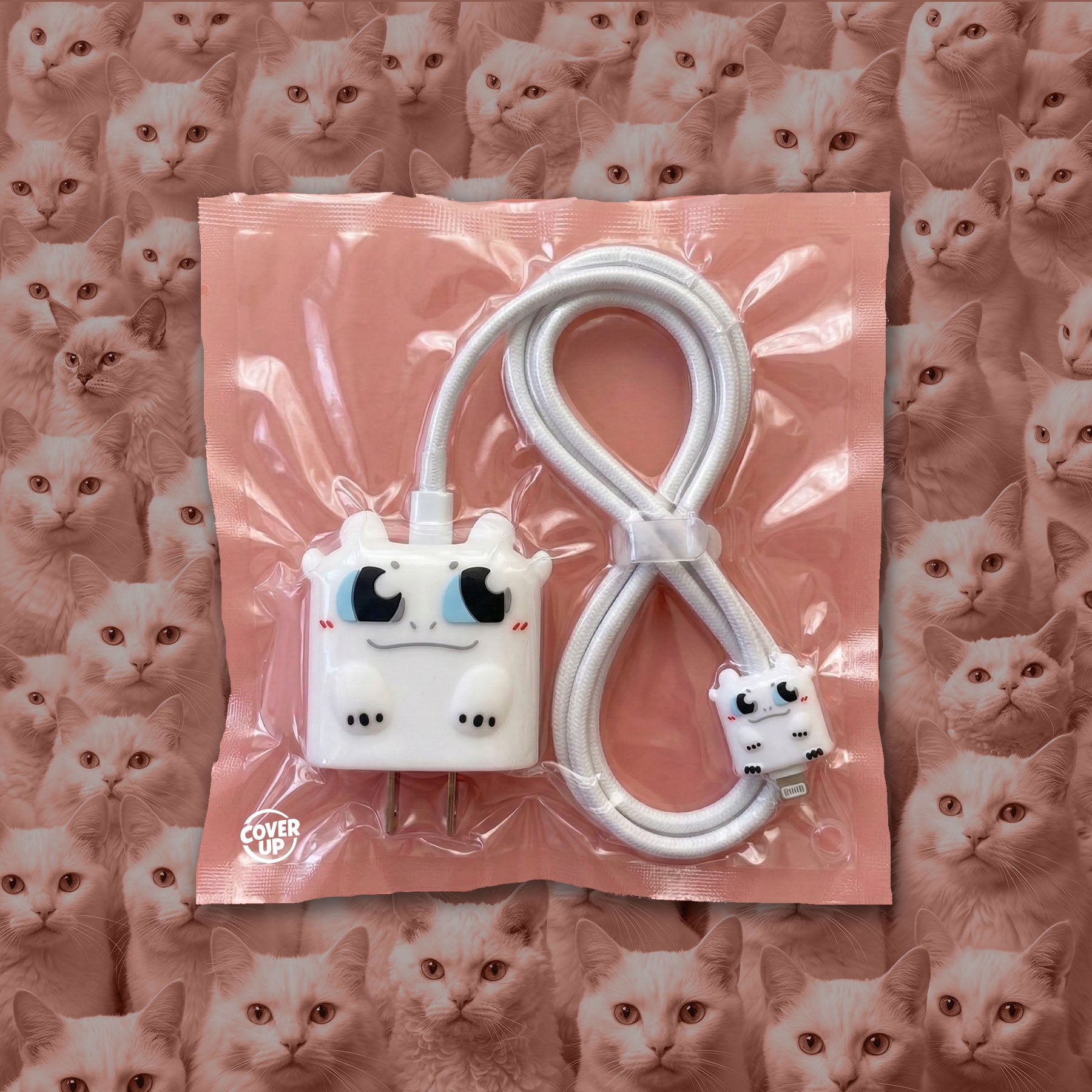 Cute Monster Toothless White Charger Cover & Cable Protector